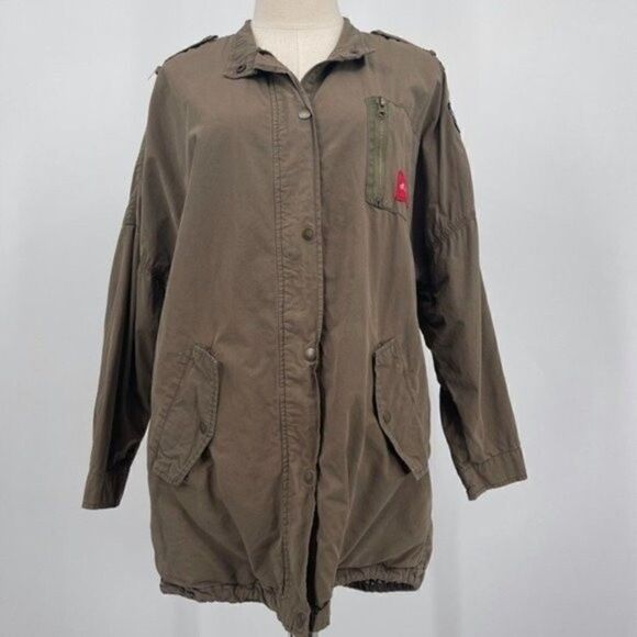 Zara woman olive green long military jacket size small BoxV patches - Picture 8 of 8